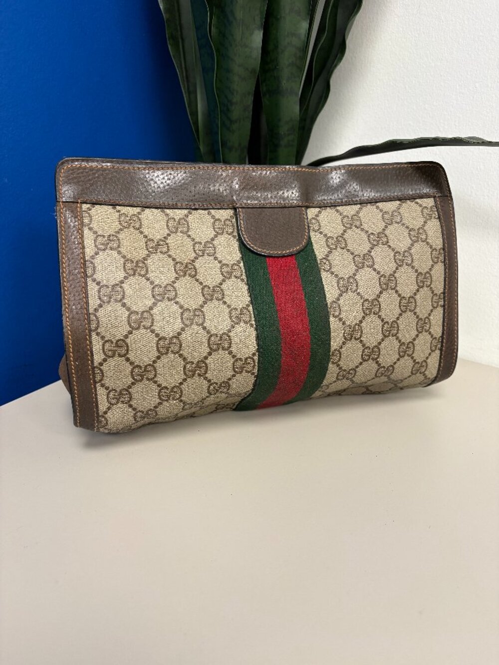 GUCCI VTG GG Supreme Clutch Web Stripe Bag